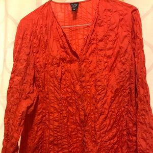 Eileen Fisher Woman 1x Red Crinkle Blouse